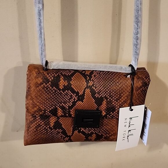Georgeous Nicole Miller Crossbody bag NWT brown Snakeskin - Picture 1 of 5